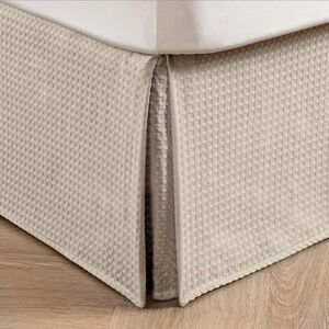 Twin XL Bed Skirt Pleated Waffle Weave Beige‎ 16" Drop Tailored No Split Corners